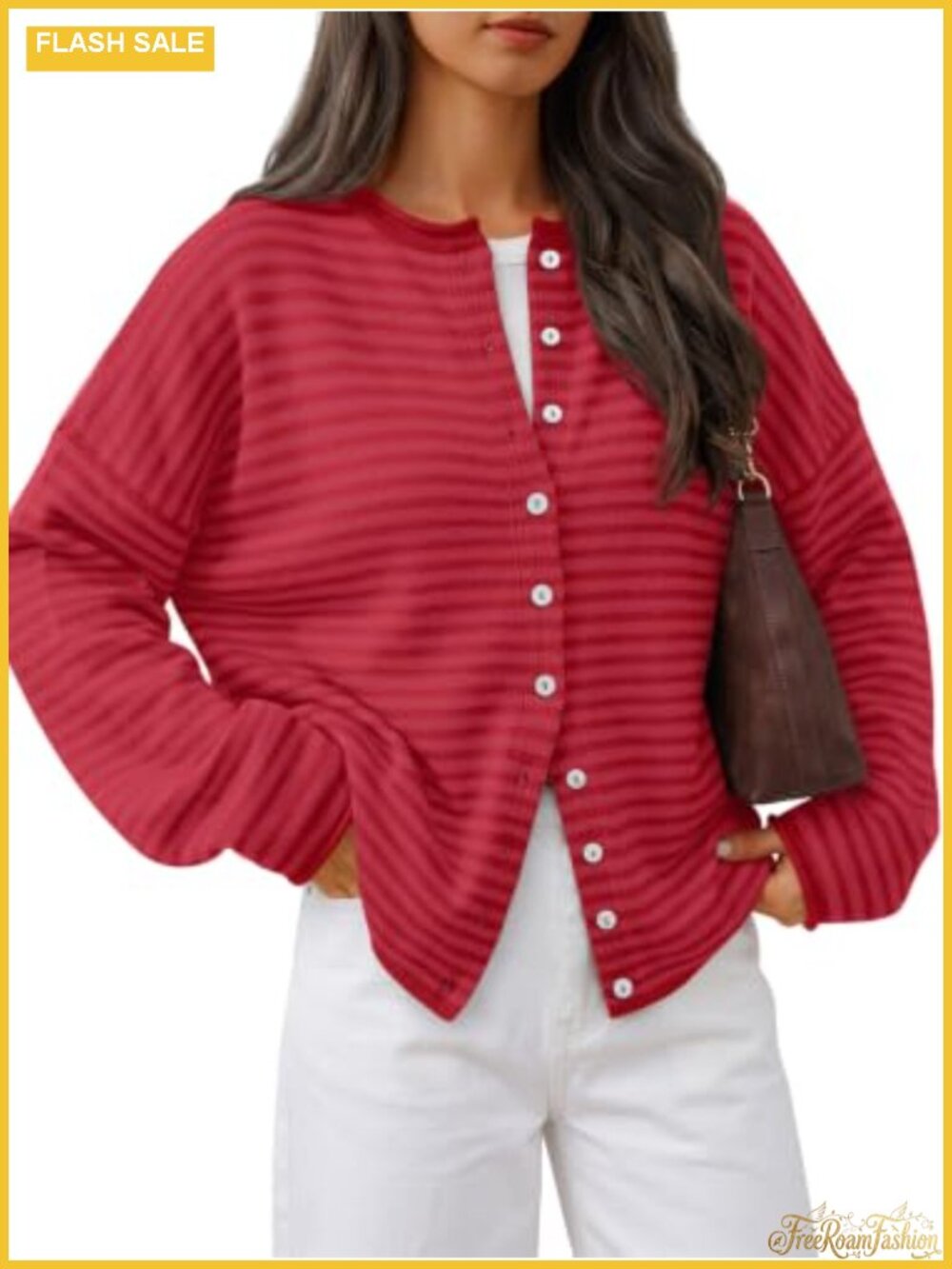 Oversized Striped Button Front Cardigan Lightweight Knit Fall Layer